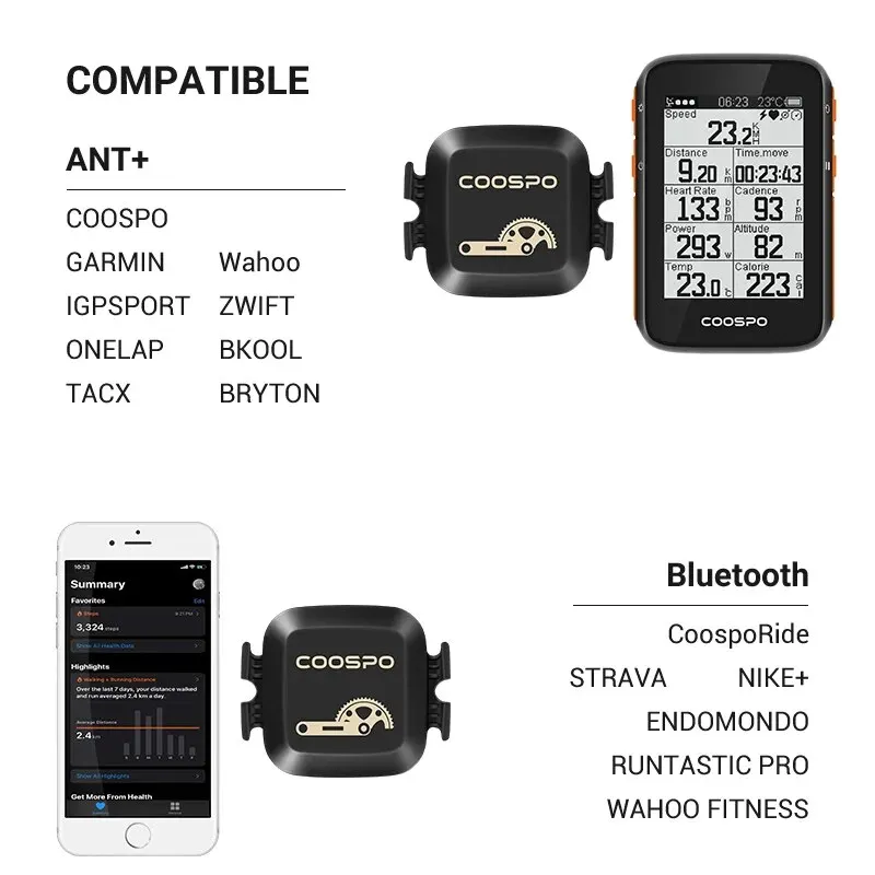 COOSPO BK467 Cadence and Speed Sensor Dual Mode Rpm Monitor Bluetooth 4.0 ANT Road Bike For Wahoo Garmin Bike Computer