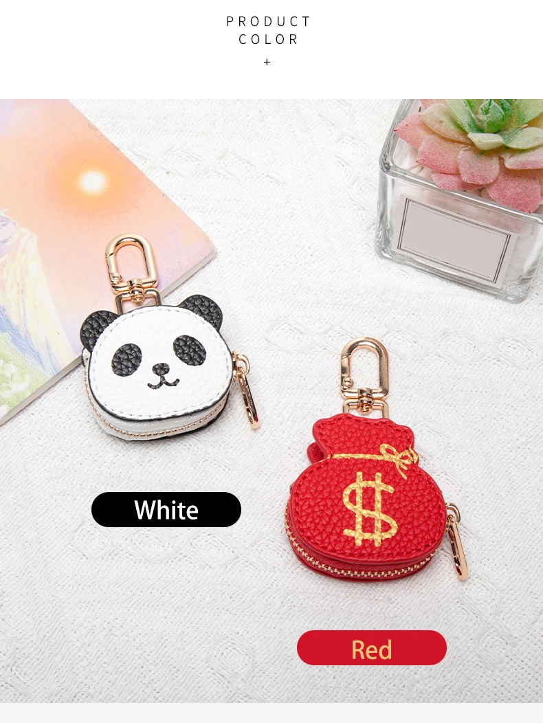 Creative Red Money Bag Pattern Coin Purse PU Leather Cute Panda Keychain Pendant Mini Storage Bag Small and Exquisite Girl's Gif