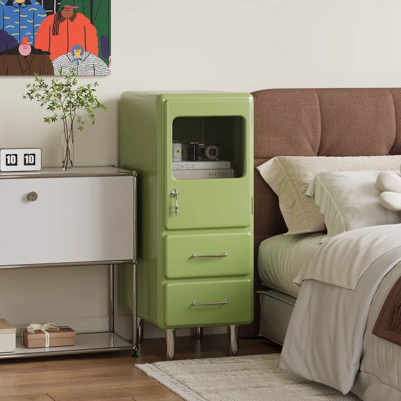 Japanese-style retro display cabinet, ultra-narrow bedside table, living room and bedroom