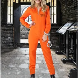 Adult Halloween Prisoner Jumpsuit Women Men Unisex Orange Jail Inmate Costume Cosplay Criminal Outfits Overalls