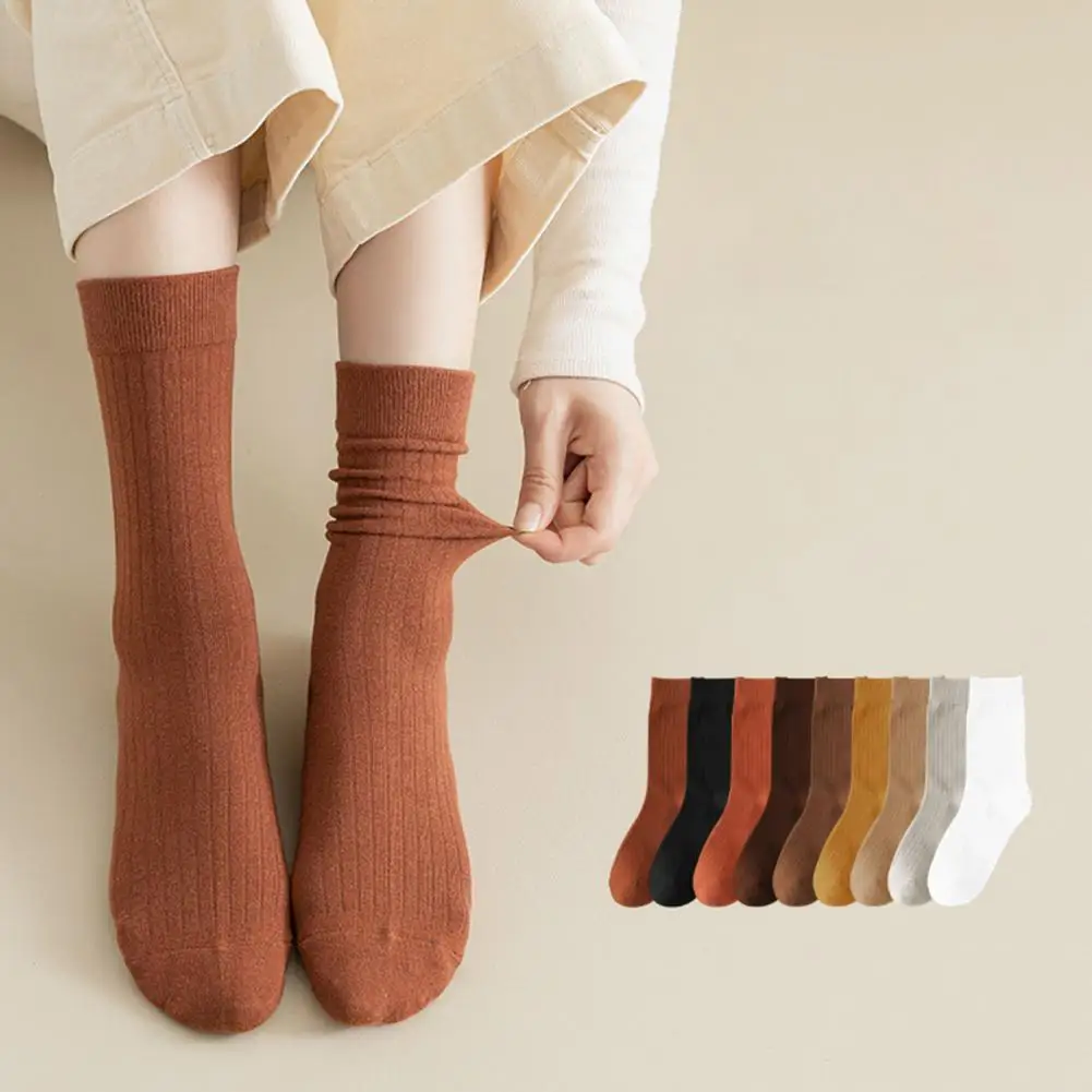 

Three-dimensional Stripe Design Socks Cozy Mid-calf Socks for Women High Elasticity Breathable Design Soft Warmth for Fall