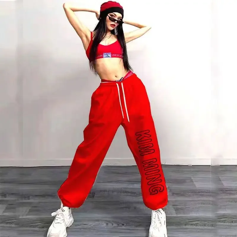 Women's Fashion Letter Print Sweatpants American Trendy Long Trousers Vintage Streetwear for Spring Summer Kids Friendly