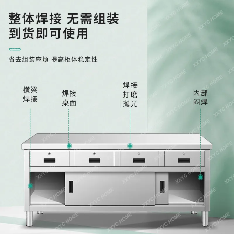 MM 304 stainless steel workbench sliding door drawer cabinet checkout page console