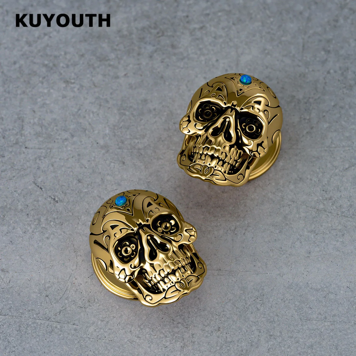 KUYOUTH 2 PCS Copper Skull Ear Tunnels Gothic Ear Gauges Expander Plugs Unisex Trendy Body Stretcher Jewelry