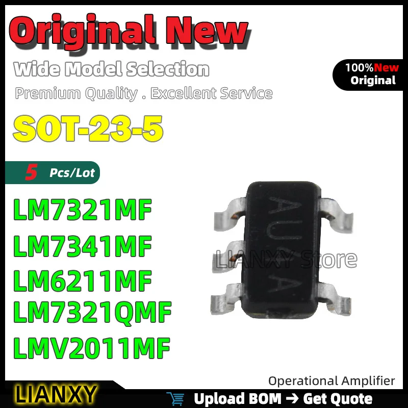 5pcs SOT-23-5 LM7321MF LM7341MF LM6211MF LM7321QMF LMV2011MF Operational Amplifier New Original