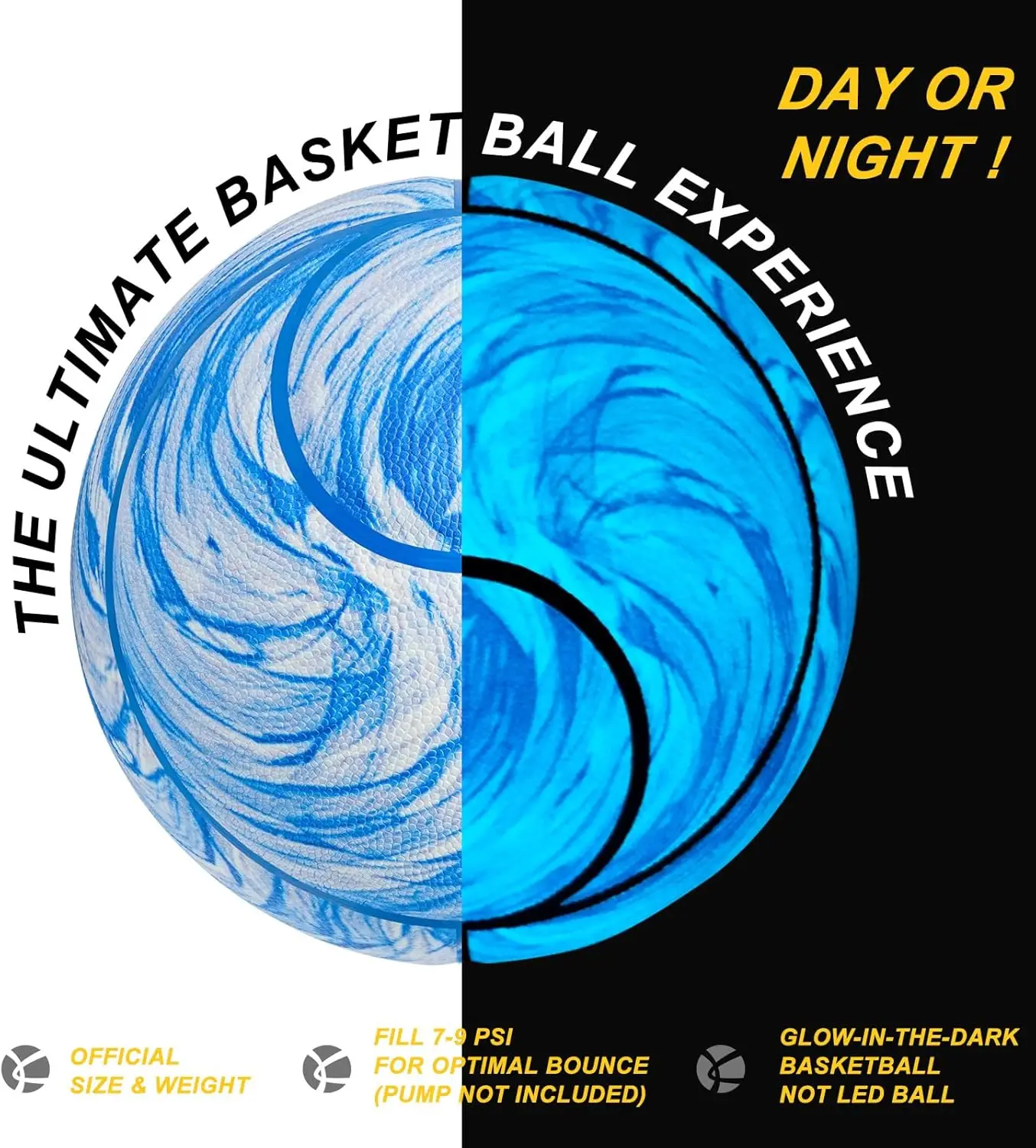 ลูกบาสเก็ตบอลเรืองแสง Kuangmi, ของขวัญลูกบาสเก็ตบอลหนังคอมโพสิตเรืองแสง, บาสเก็ตบอลกลางคืนในร่มและกลางแจ้ง, ขนาด 7