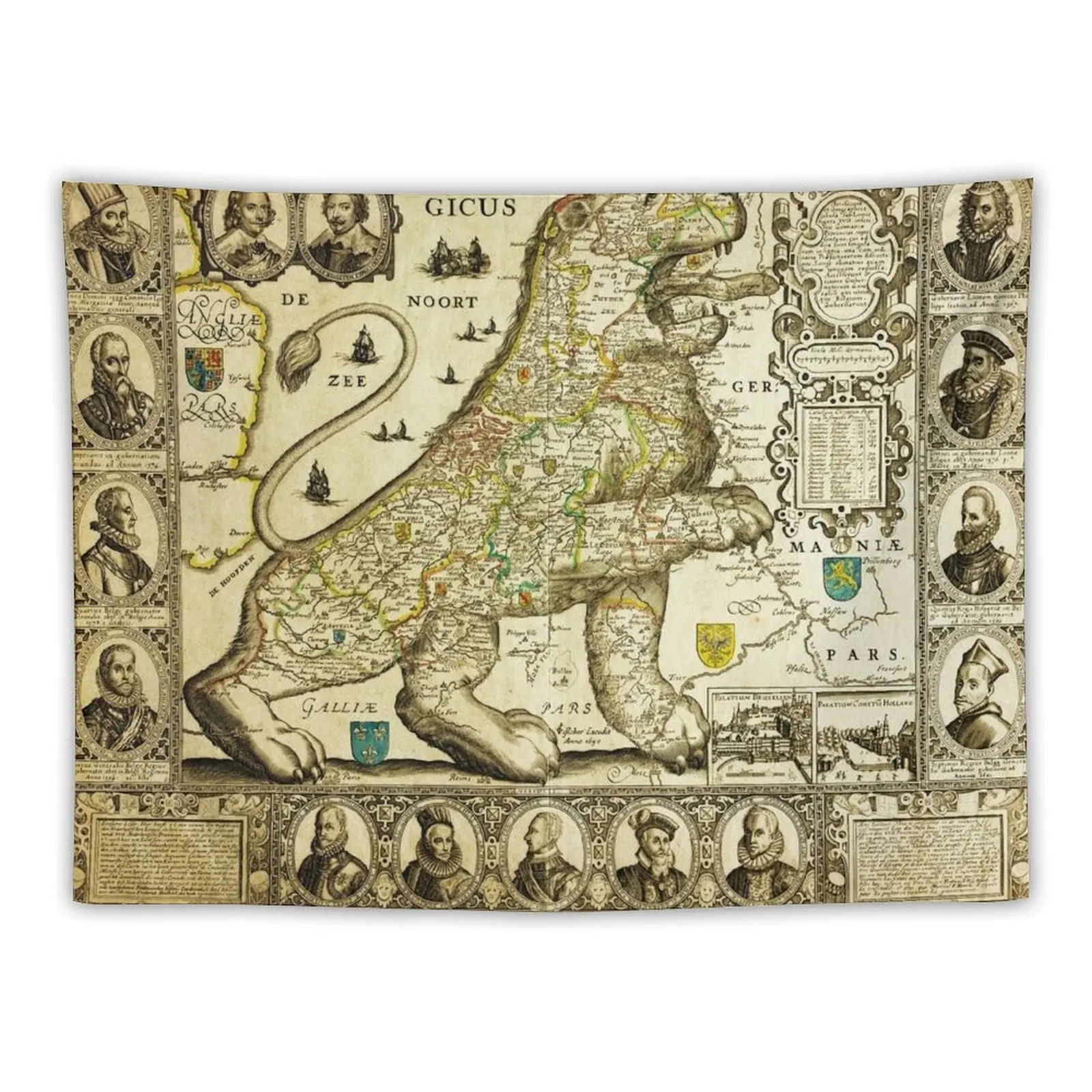 

Rare old map of the Netherlands in the shape of a lion from 1600 Tapestry Room Decorator Hanging Wall Tapestry