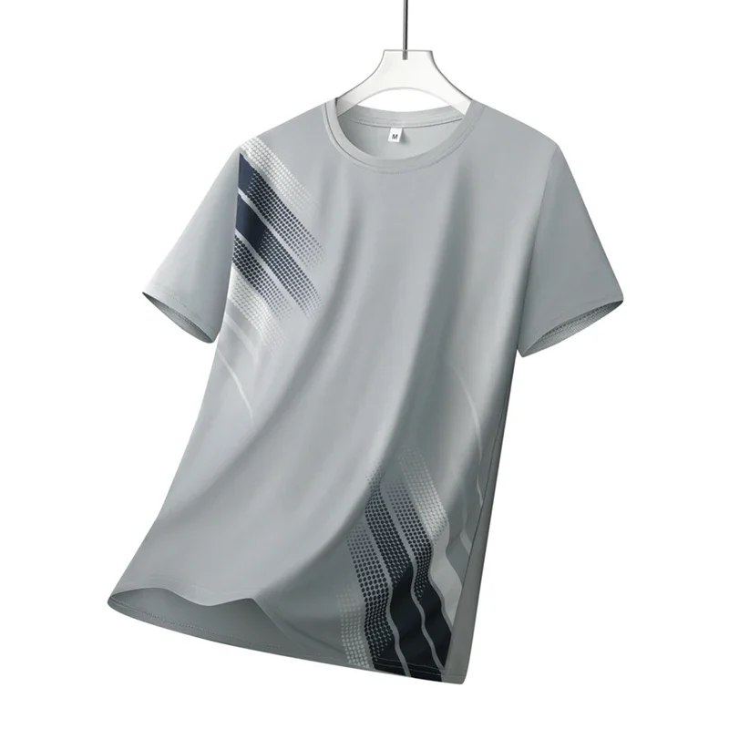 Trendy Men's Black Dotted Diagonal Stripe Sports T Shirt Green Gray Halftone Print Short Sleeve Tee Breathable Quick Dry T-shirt
