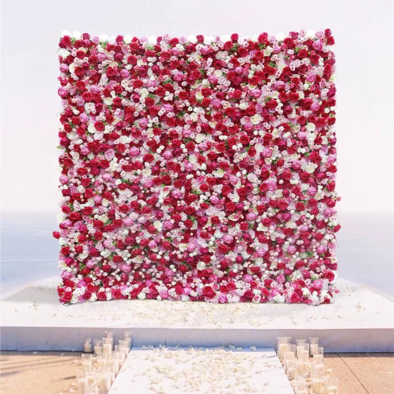 

Uflower Wedding Red White Rose 5D Artificial Flower Wall Row Arch Backdrop Fabric Floral Event Party Prop Floral Arrangement