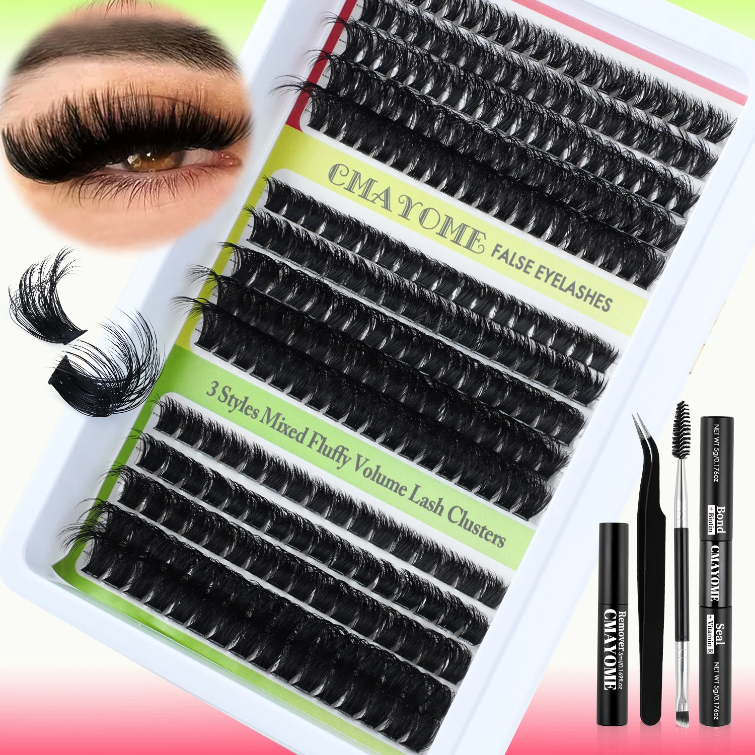 

270PCS Fluffy Cluster Lashes 60D 80D 100D Natural Thick Eyelash Clusters D Curl Individual Lashes with Bond and Seal Tool Set