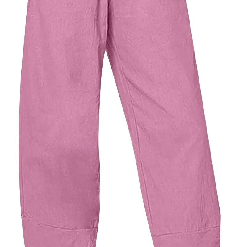 فضفاض عارضة المرأة السراويل عالية الخصر القطن تسع نقاط السراويل الفضفاضة كبيرة الحجم اللون بسيط المرقعة كيت