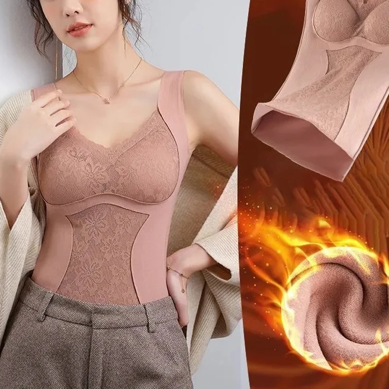 1pcs Woman Thermal Underwear Thermo Lingerie Winter Soft Warm Top Wear Thermo Vest Undershirt Intimate Lace with Bra Padded