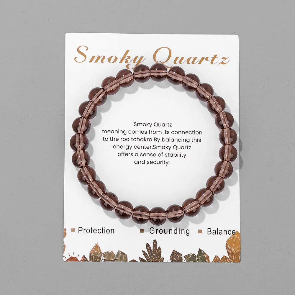 Reiki Smoky Quartz Beaded Bracelet For Men Women Natural Stone Crystal Bracelet With Card Energy Mineral Bangles Jewelry Gift