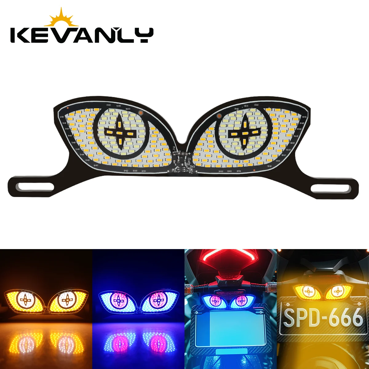 1 Set Motorcycle LED Decorative Pixel Panel Light Eye Shape Strobe Flashing Signal Indicator License Plate Tail Light Universal