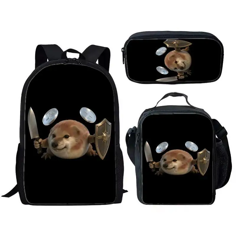 Hip Hop Youthful Funny dog doing 3D Print 3pcs/Set Student Travel bags Laptop Daypack Backpack Crossbody Lunch Bag Pencil Case