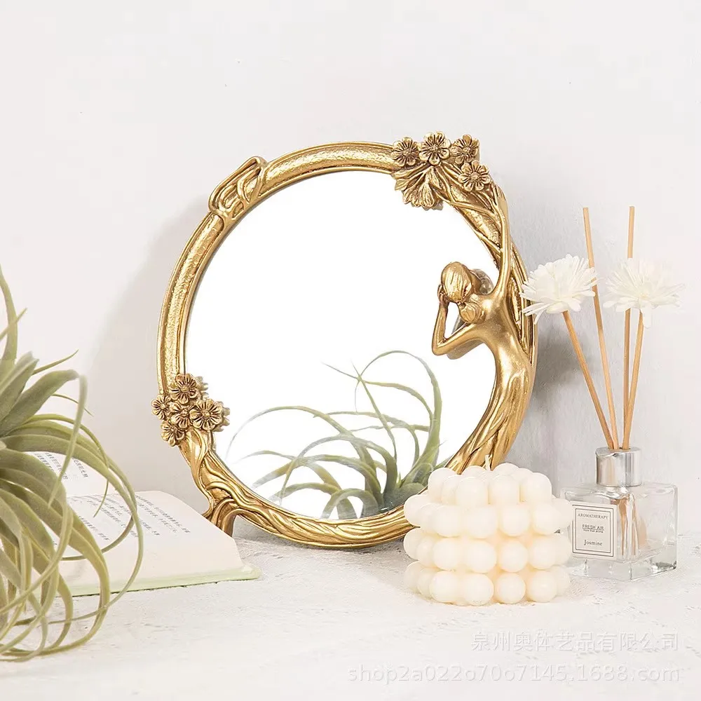 

Light Luxury And Retro Girly Decoration Household Cosmetic Mirror Hotel Bathroom Decorative Mirror Photo Props And Ornaments
