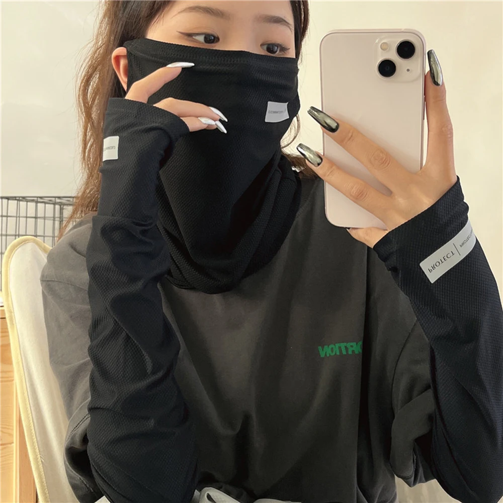 3Pcs/set Sun UV Protection Arm Sleeves and Face Cover Ice Silk Driving Arm Cover Sunscreen Running Cycling Long Sleeves Mask