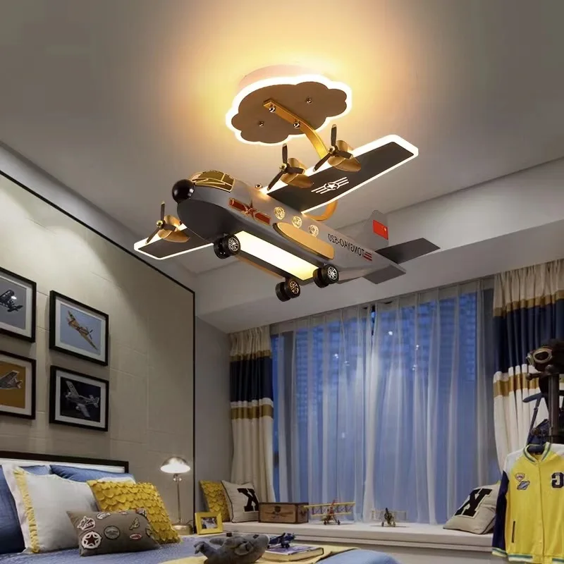 Children's Room Boy Bedroom Airplane Ceiling Lights LED Blue Gray Yellow Helicopter Light Baby Room Youth Bedroom Ceiling Lamps