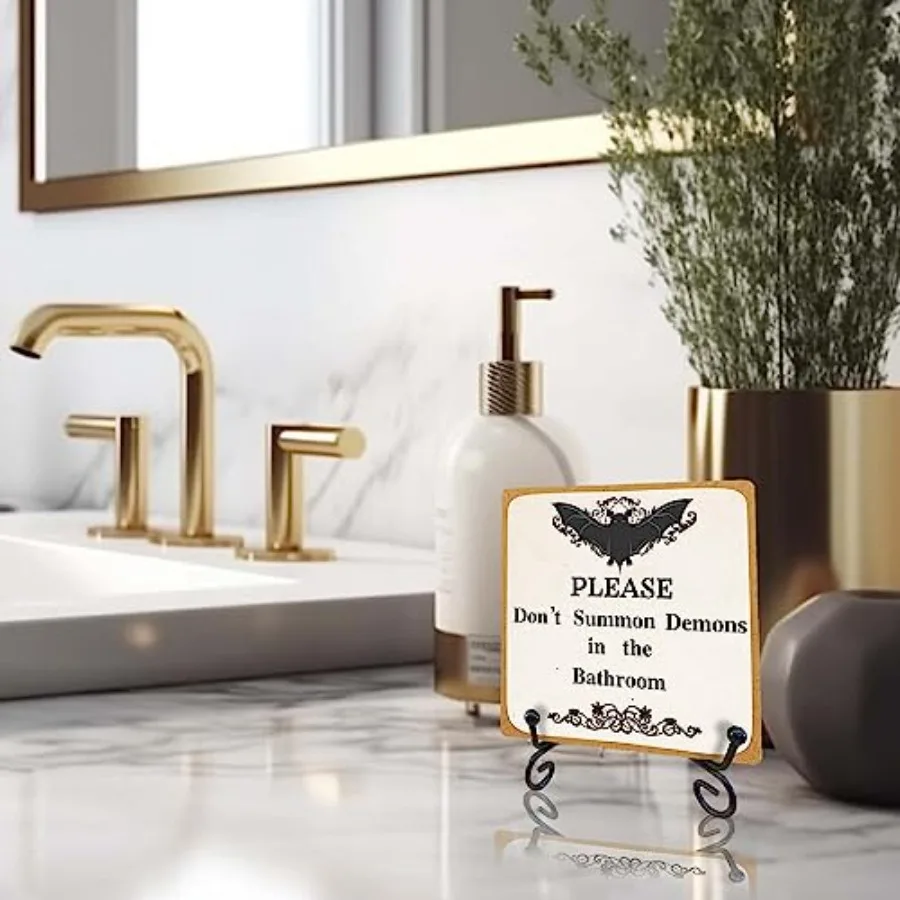 علامة خشبية قوطية لديكور الحمام يرجى عدم استدعاء الشياطين في الحمام هدايا مكتب المنزل المضحكة للرجال والأصدقاء Cowork