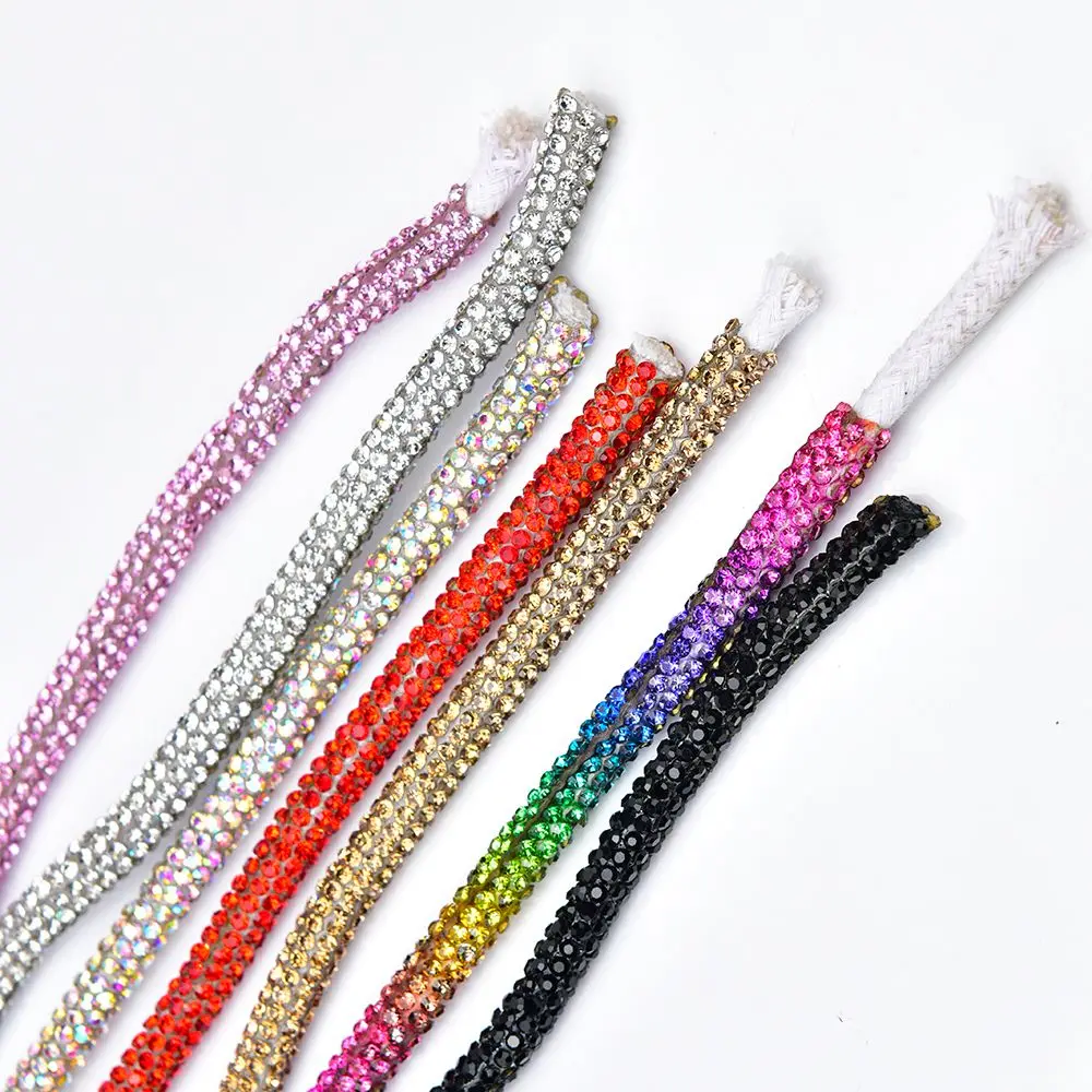 Glitter Rhinestone Rope 6mm Strass Cord Round Crystal Cotton String DIY Clothes Bow Bracelet Bags Ornament Making Accessories