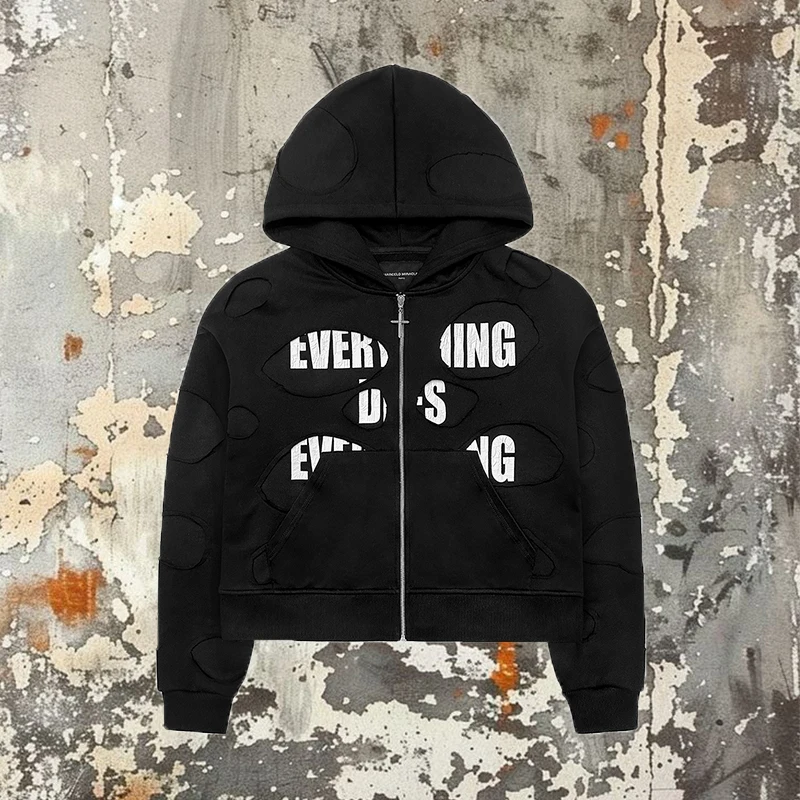 

Cross border European and American new letter printed splicing casual street trend men's and women's zipper hooded sweatshirt