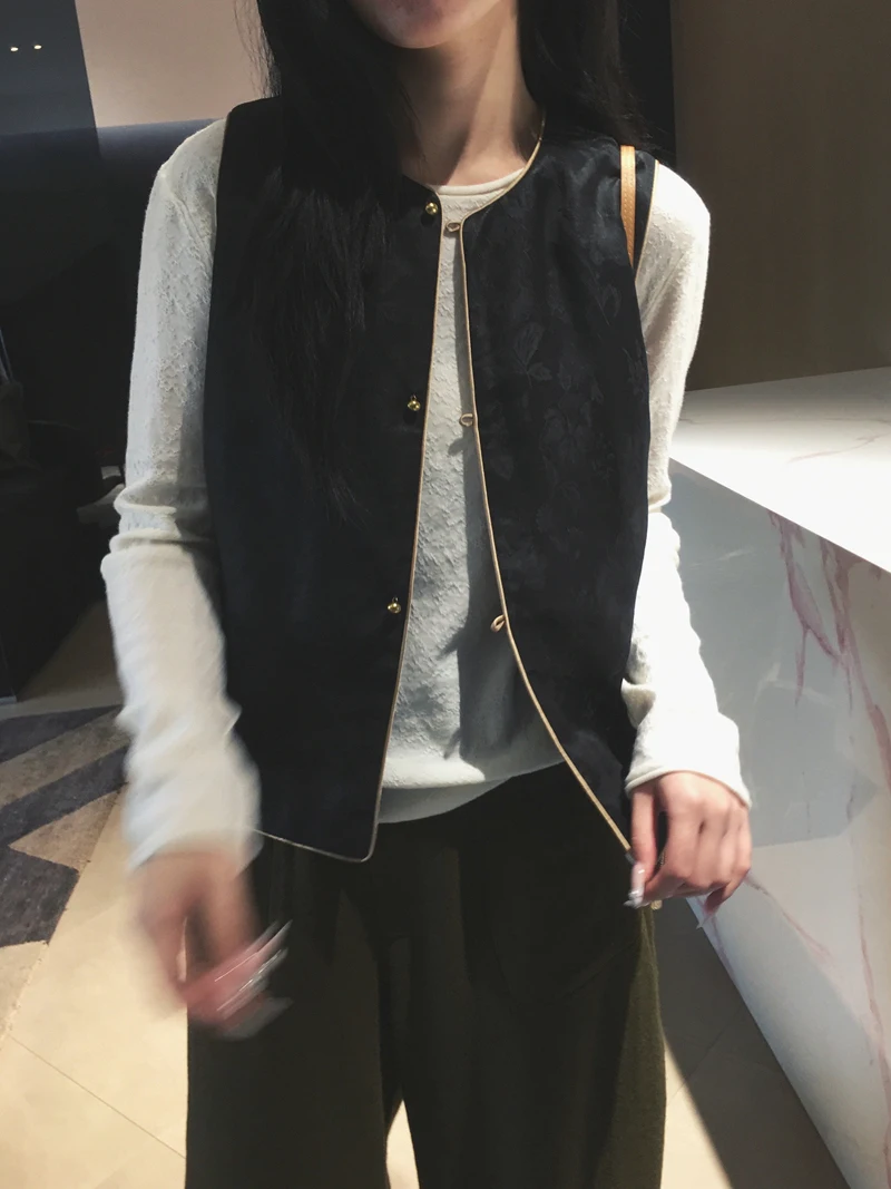 

Жилет Cuijia из 23-моммового цветного тканого шелка с вышивкой, теплый, хлопковый, с круглым вырезом, на одной пуговице, однотонный