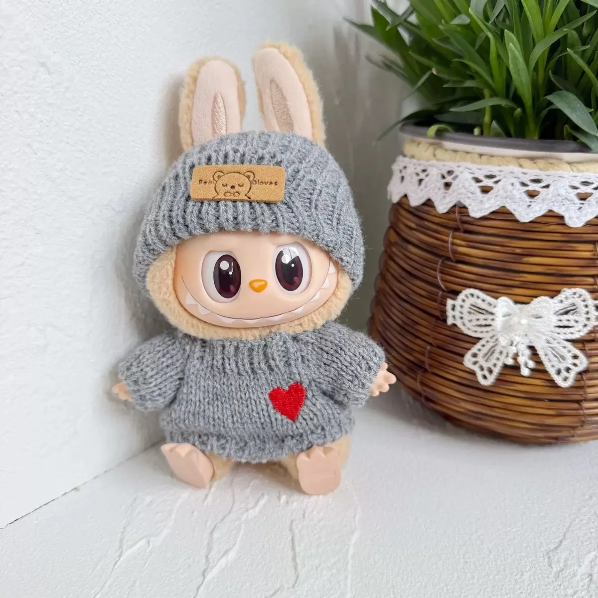 Leuke Labubu Bunny-popaccessoires met gebreide kleding Konijnenoren Hoed Harttrui voor speelgoedverzamelaars Labubu-kleding