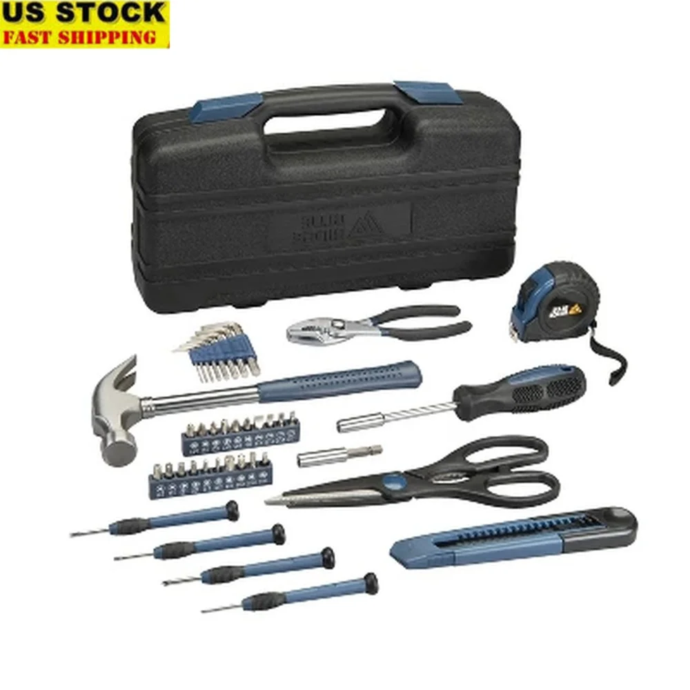 

40pc Household Tool Kit with Screwdrivers Hammer Pliers Magnetic Bit Holder Scissors Tape Measure Carrying Case DIY Projects