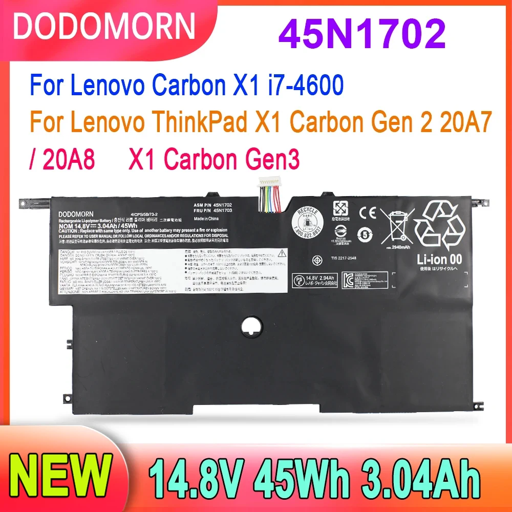 DODOMORN New 45N1702 45N1703 Laptop Battery For Lenovo Carbon X1 i7-4600 ThinkPad X1 Carbon Gen 2 20A7/20A8 X1 Carbon Gen3