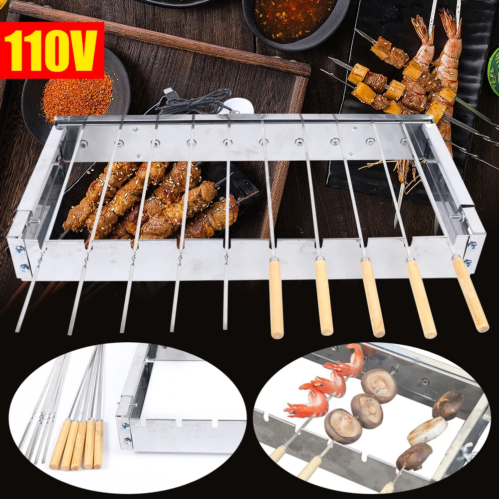 

Stainless Steel Barbecue Grill Outdoors Electric 10 Holes Rotisserie Grill Rack Skewers Kabob Shish Automatic Flipping Rotating