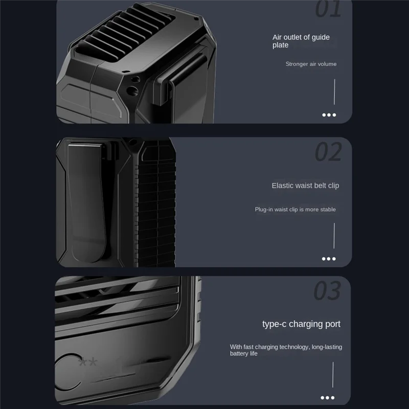 AA87 1 компл. M22 уличный подвесной поясной вентилятор 10000 мАч зарядка + охлаждающий поясной подвесной вентилятор черный