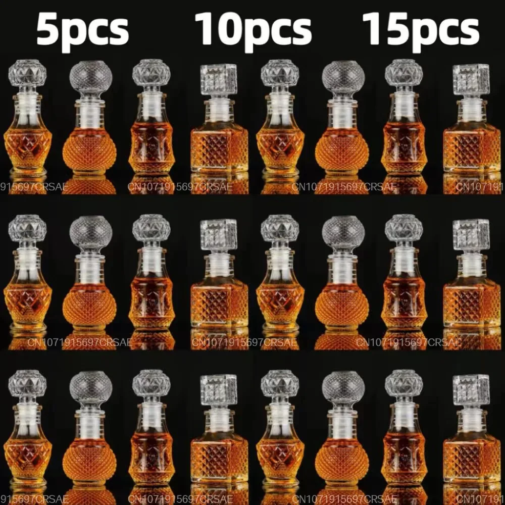 5 10 15 Pcs Whiskey Liquor Bottle 50ml Cute Glass Dispenser Mini Alcohol Guest Gift Wedding Decanter Wine Pot Shot Jars Bar Set