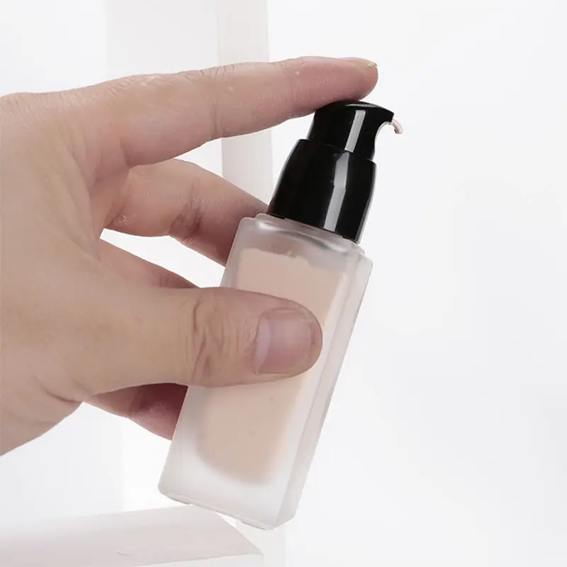 Empty Pump Bottle Glass Liquid Foundation Container Makeup 15ml-30ml Transparent Square Refillable Bottle Portable Pump Bottle