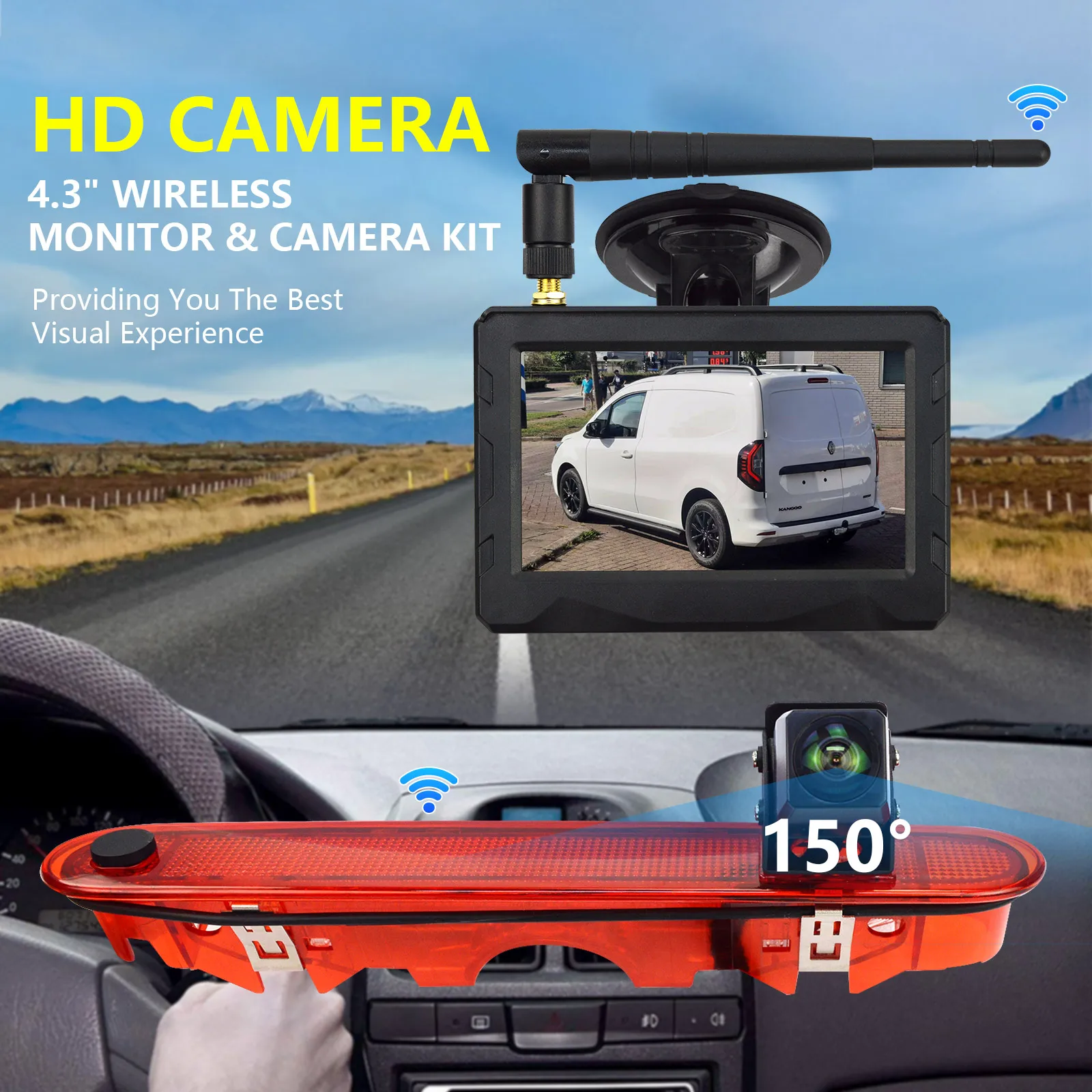 Applicable toMercedes Benz Citan 2012-2021，Renault Kangoo (2007-2021)，4.3-inch display wireless reversing camera kit