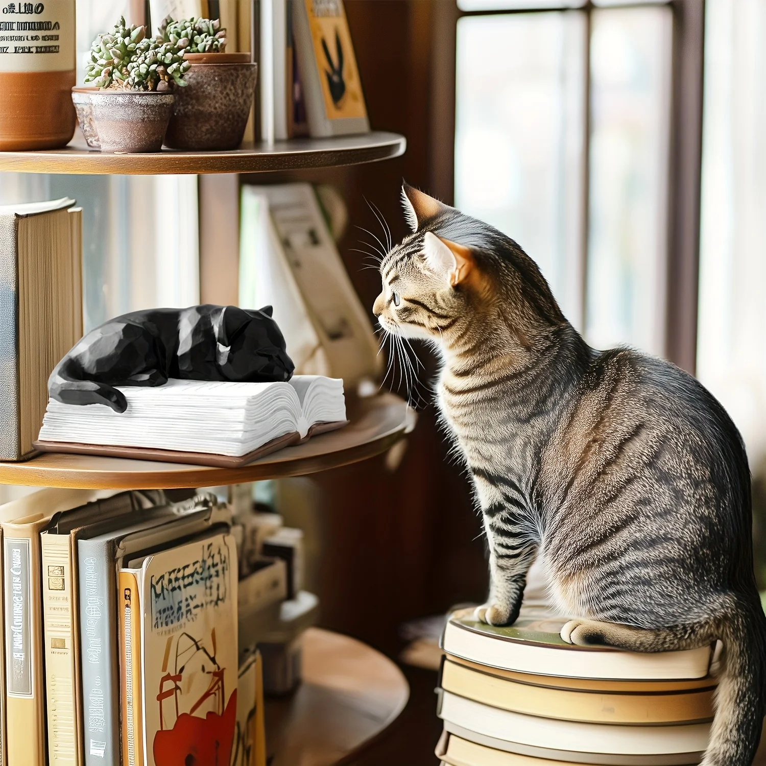 Cat & Book Lover Gifts – Collectible Black Cat Figurines, Adorable Ceramic Decor for Shelves or Bookcases, Thoughtful Present fo - view 3