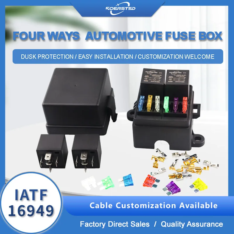 (12V/24V)Four-way fuse box,4pin or 5 pin two relays and three relays are suitable for truck and RV modification and installation