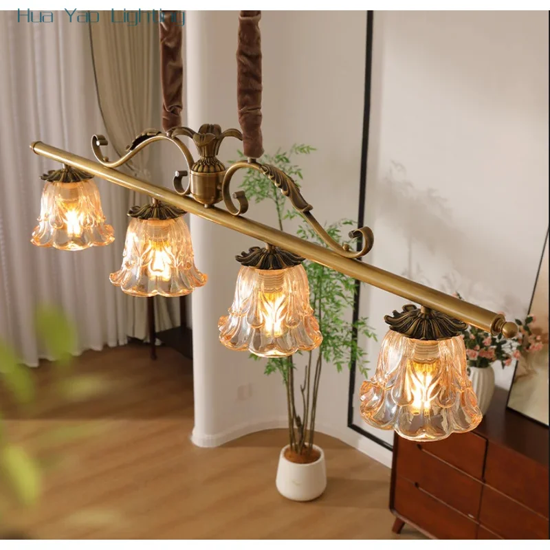 Copper Color Village Iron Bronze Pendant Light Amber Glass Continental Retro Modern Living Room Lamp Restaurant Bedroom Lights