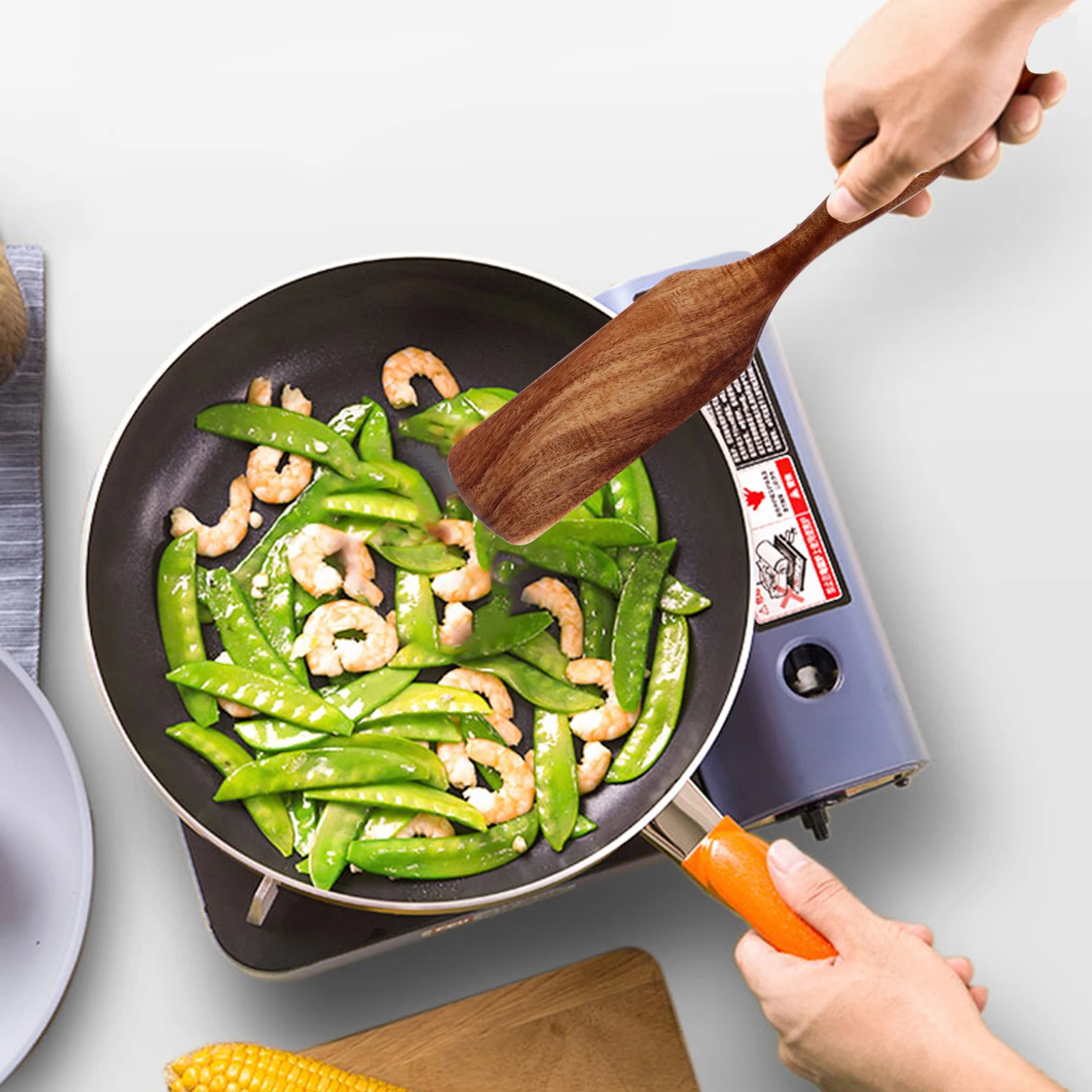 

Stirring Long Handle Spatula Kitchen Tool Cooking Wooden Utensils Dishwasher Safe