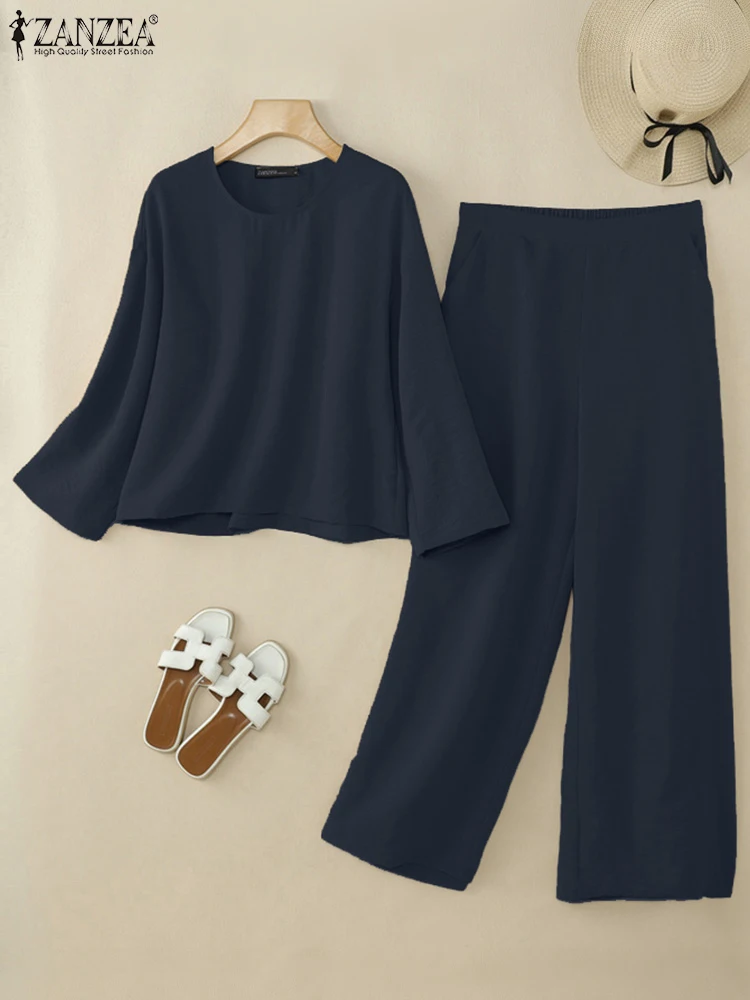 

Fashion 2PCS Long Sleeve Blouse Trousers Suits ZANZEA Women Solid Two Pieces Sets Spring Autumn Outfits Elegant Work Tracksuits