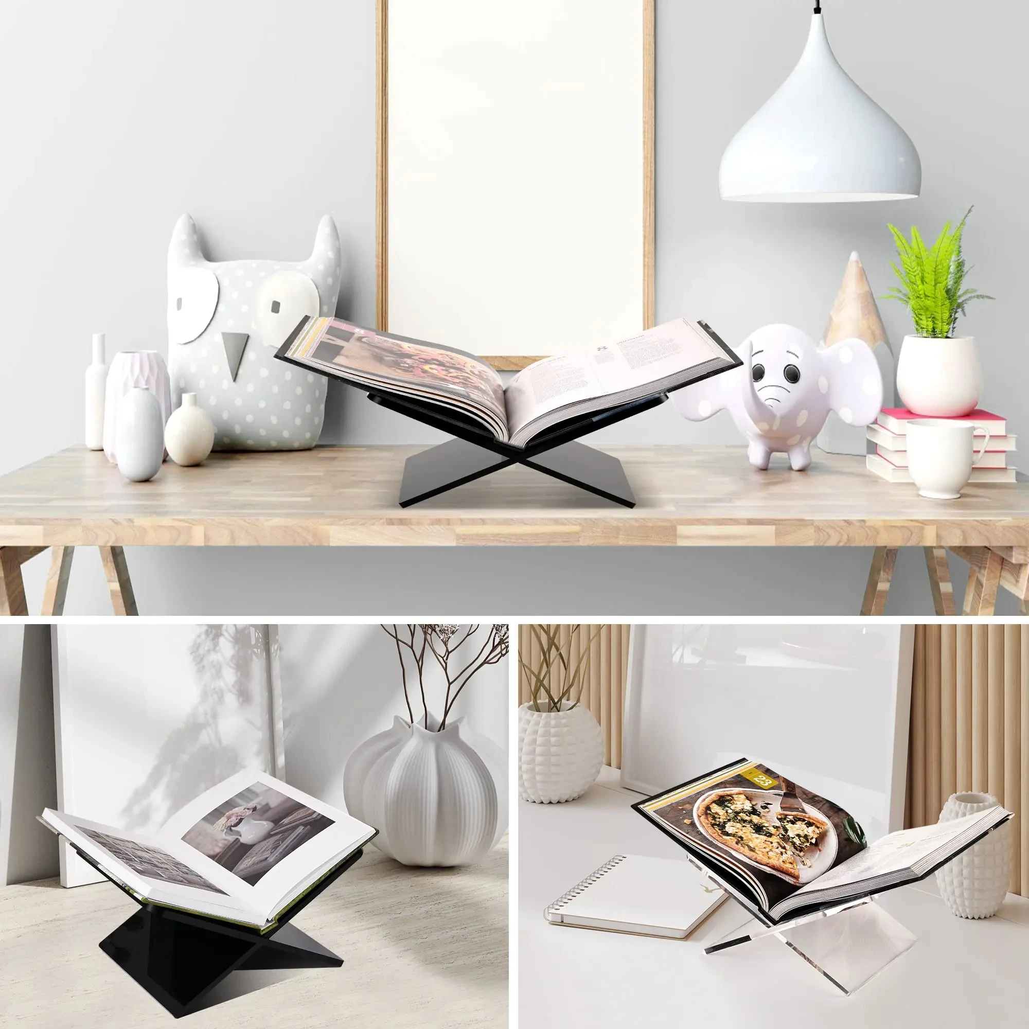 

X-Type Acrylic Bookshelf Clear Book Holder Reading Sheet Music Album Book Display Shelf Kitchen Recipe Holder