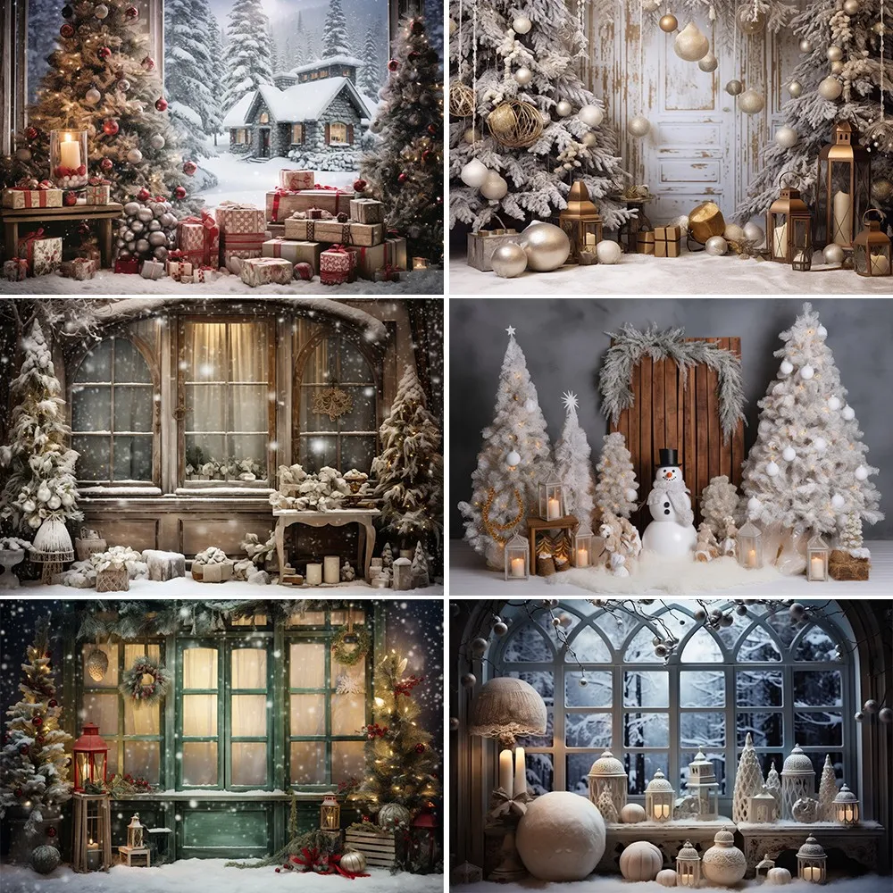 Bonvvie Christmas Photography Backdrop Interior Vintage Door Gift Xmas Tree Family Party Children Portrait Background Photocall