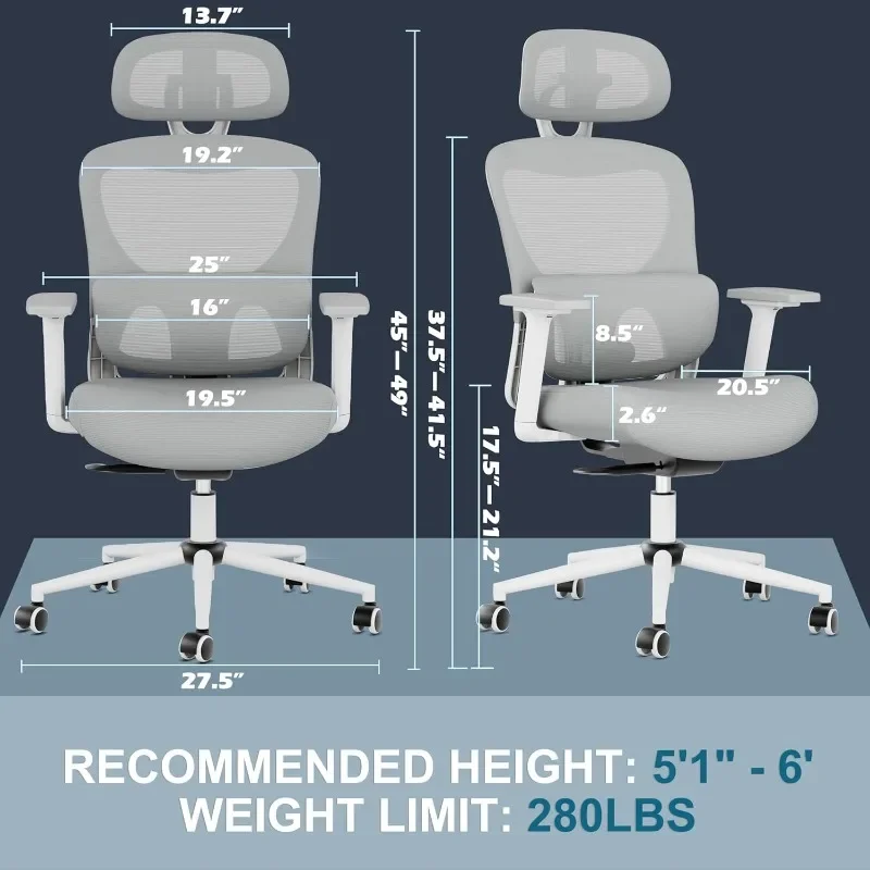 Bürostuhl, ergonomischer Schreibtischs tuhl mit verstellbarer Lordos stütze, 3D-Armlehne, Kopfstütze, 4-stufige Neigung lehne, Home Mesh-Stuhl