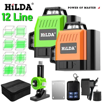 HILDA Laser Level Mini 12 Lines 3D Self-Leveling 360 Horizontal and Vertical Cross Super Powerful Green Portable Laser Beam Line