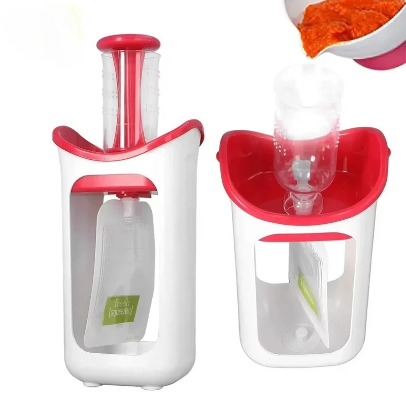 

Baby Food Squeeze Station with 10pcs Food Storage Bag Newborn Complementary Food Dispenser Fruit Container Pouch Filling Machine