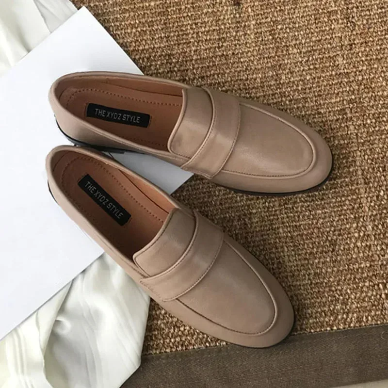 2023 Spring New Slip-on Small Leather Shoes for Women British Preppy Style All Match Fu Gu Lofu Flat Single Shoes