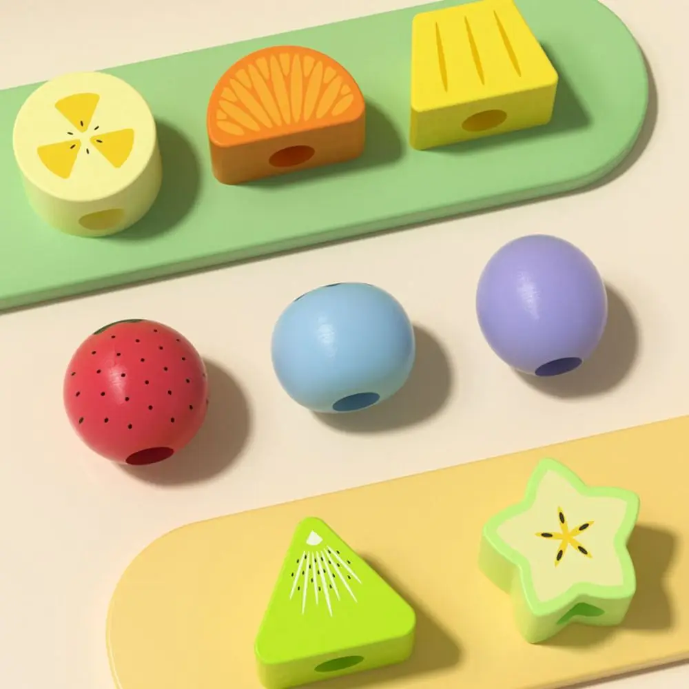 Jeu de correspondance de formes de Fruits géométriques Montessori, jouets éducatifs en perles, perles de laçage à faire soi-même