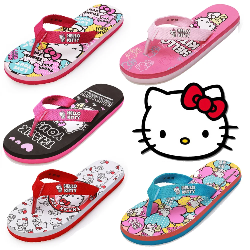 

Sanrio Hello Kitty Kids Flip Flops Slippers for Girls Cute Cartoon Woman's Flip-Flops Non-Slip Summer Beach Pool Thong Slippers