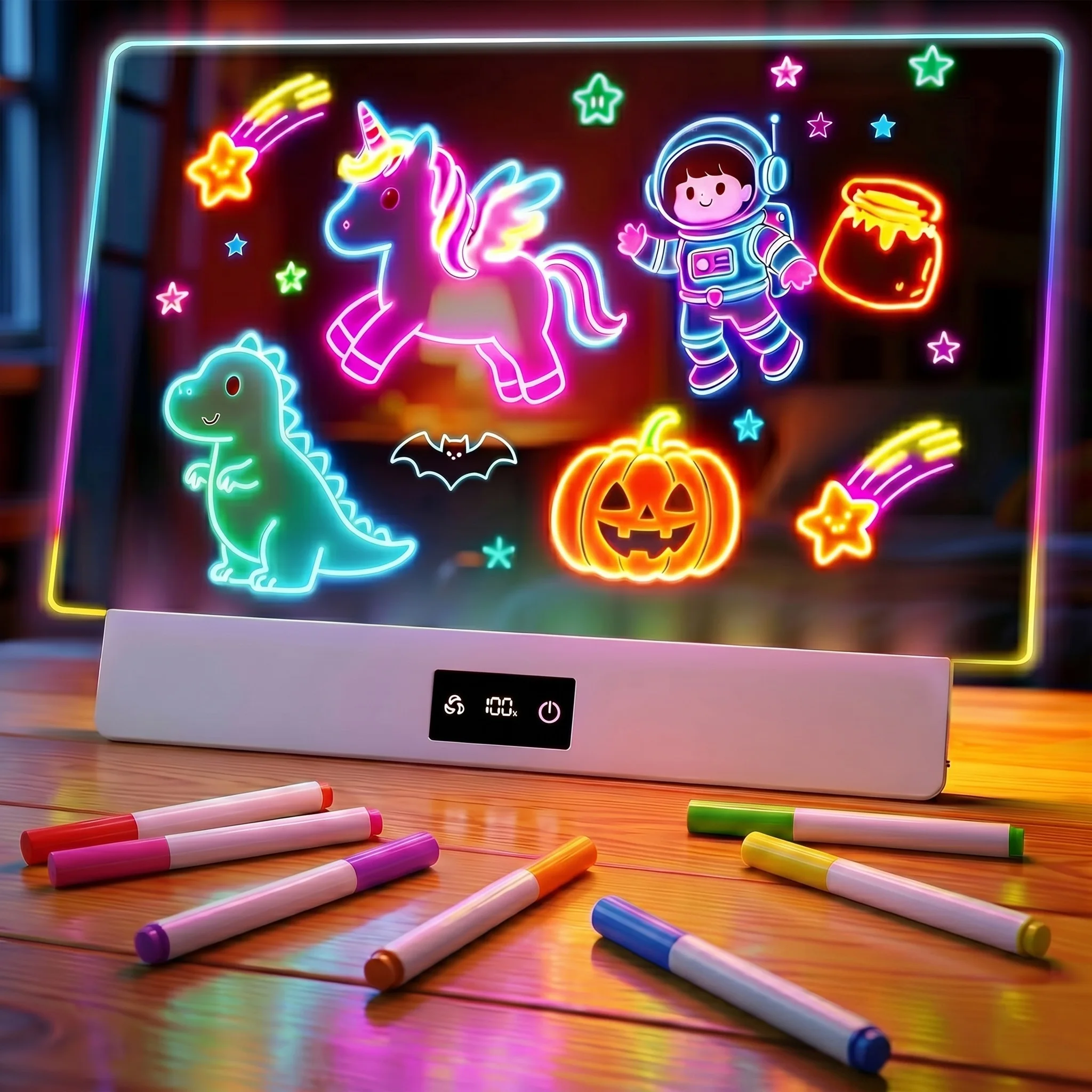 16-Inch Rechargeable LED Drawing Board-8 Colors Light Up Doodle Board with 3 Dynamic Modes, 6 Level Dimmer, 2000mAh Battery.