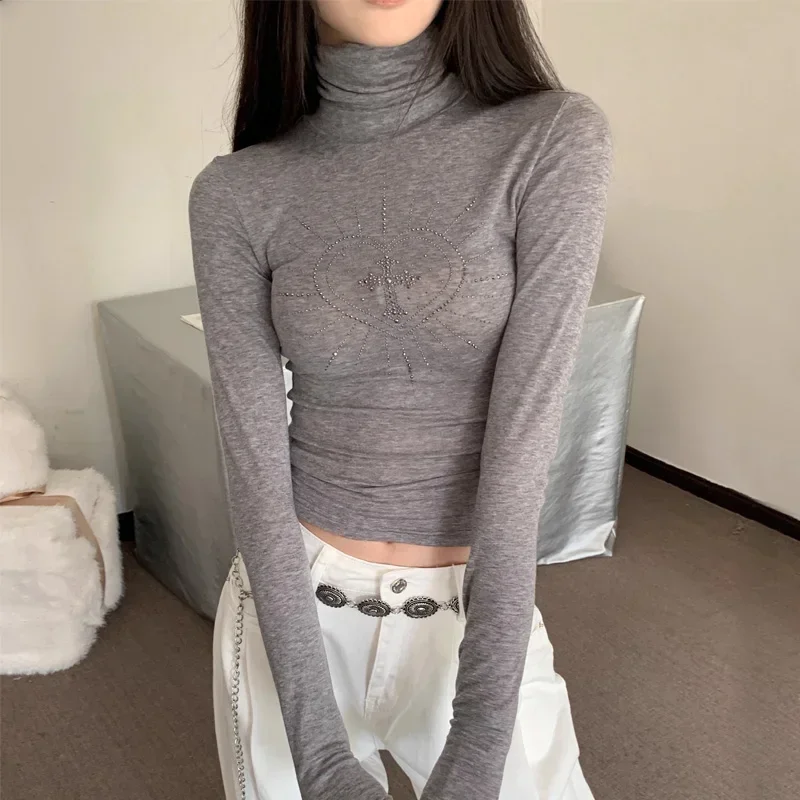 

Women's Hot Fix Sweetheart Motif Turtleneck Semi Sheer Top