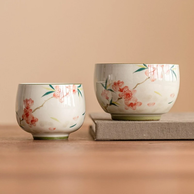 

Chinese Style Hand-painted Peach Blossom Ceramic Tea Cup Single Cup Tea Tasting Cup Kung Fu Teaware Home Tea Set Teacup Gift